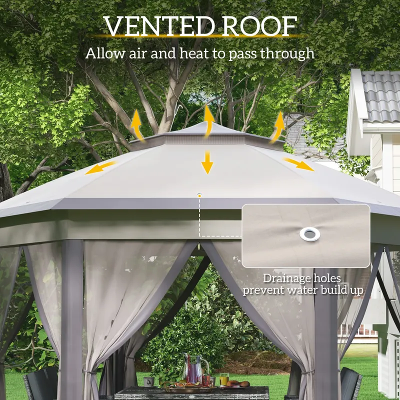 Pop Up Gazebo Hexagonal Canopy Shelter with 6 Zippered Mesh β photo 5