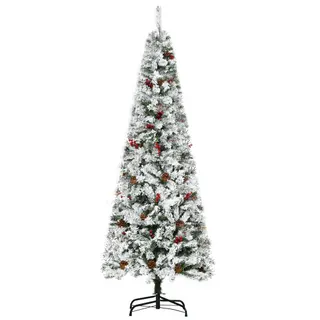 6 Foot Pencil Snow Flocked Artificial Christmas Tree with 600