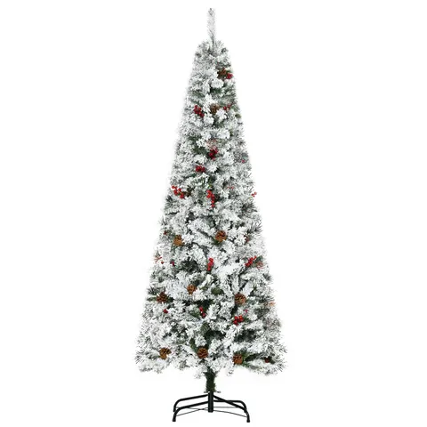 6 Foot Pencil Snow Flocked Artificial Christmas Tree with 600