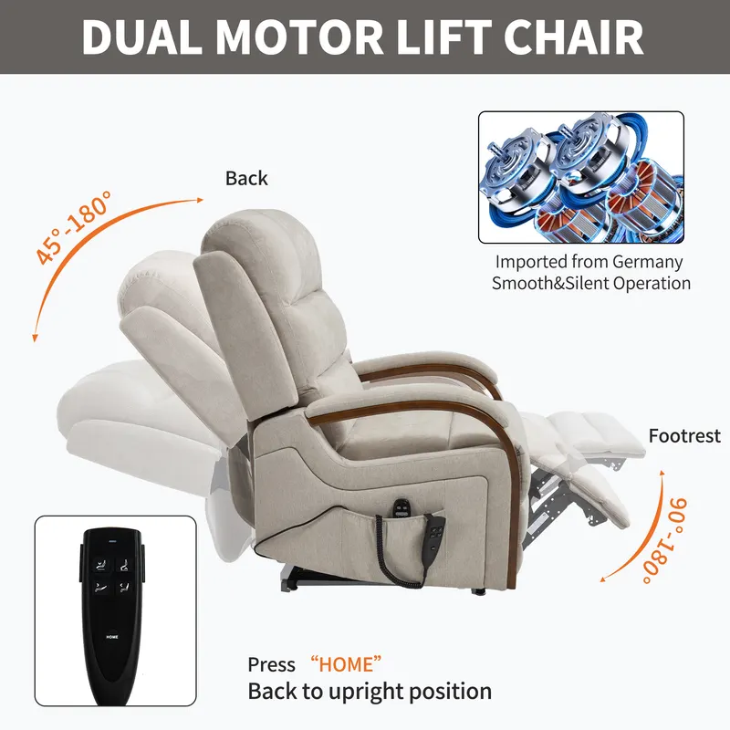 Power Beige Chenille Lift Recliner Chair Dual Motor Infinite — photo 7
