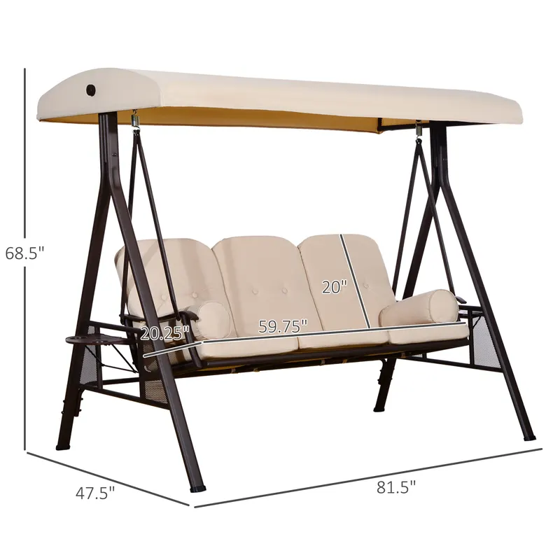 3-Seat Patio Swing Chair — Outdoor Porch Swing Glider — photo 7