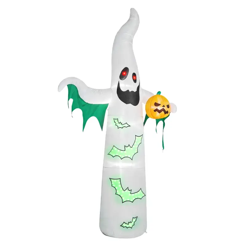 12ft Inflatable Halloween Decor with Flashing Bats & White