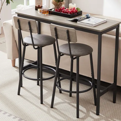 Bar Table Set with 2 Bar Stools PU Soft Seat with Backrest — photo 7