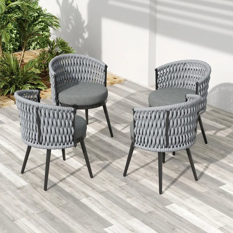 Outdoor Dining Chair-metal & Rope with Light Gray Cushion Patio — photo 5