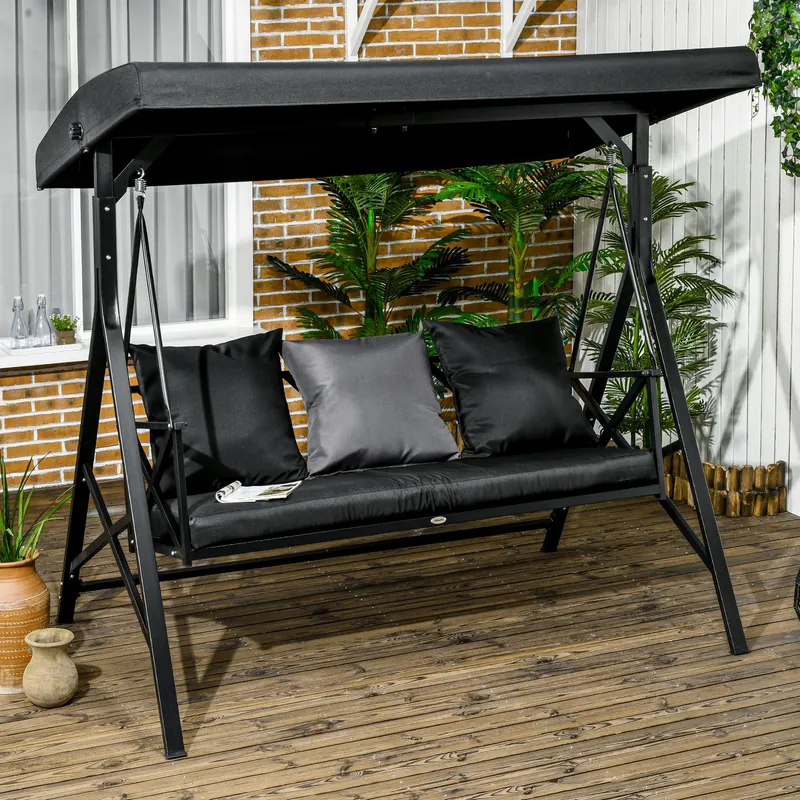 3-Seat Patio Swing Chair β Porch Swing Glider with Cushion β photo 2