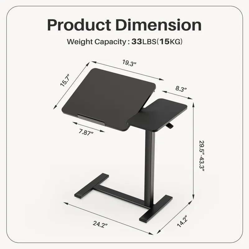 Adjustable Overbed Table with Wheels β photo 2