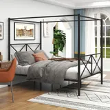 Metal Canopy Bed Frame — Platform Bed Frame Queen with X Shaped — photo 8