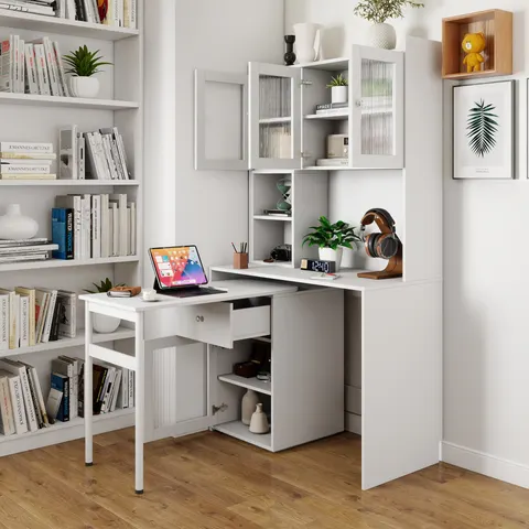 Computer Desk with Glass Door for Home Office or Study Desk