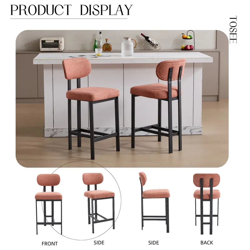 Bar Stools Set of 2 — 26 Inch Modern Upholstered Fabric Counter — photo 3