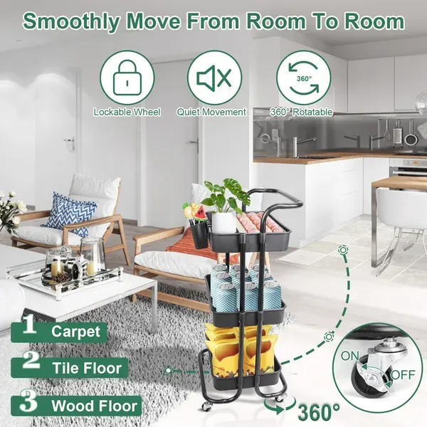 3 Tier Rolling Utility Cart Movable Storage Organizer with Mesh — photo 3