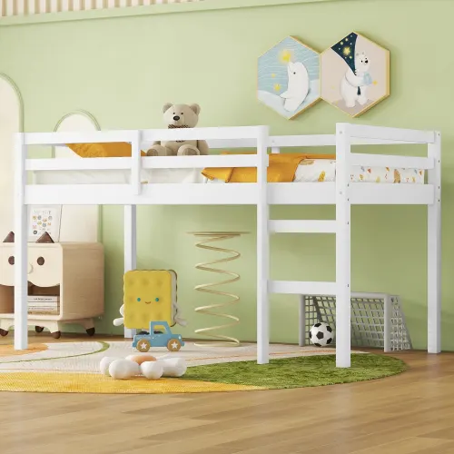 Solid Wooden β Rubber Wooden Twin Loft Bed with Ladder