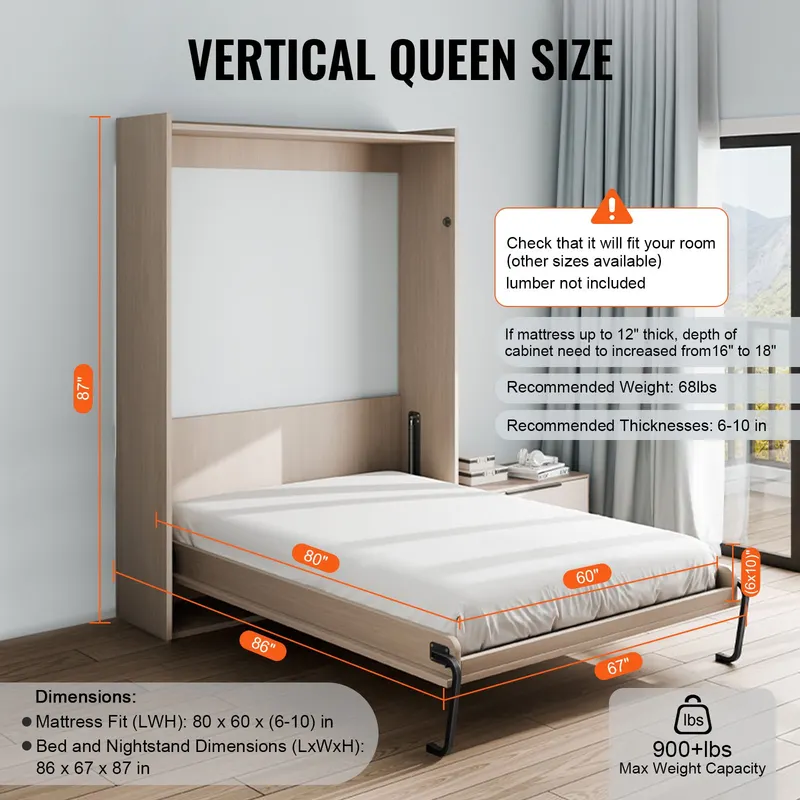 Murphy Bed Kit Queen Size Vertical Deluxe DIY Wall Bed Hardware β photo 3