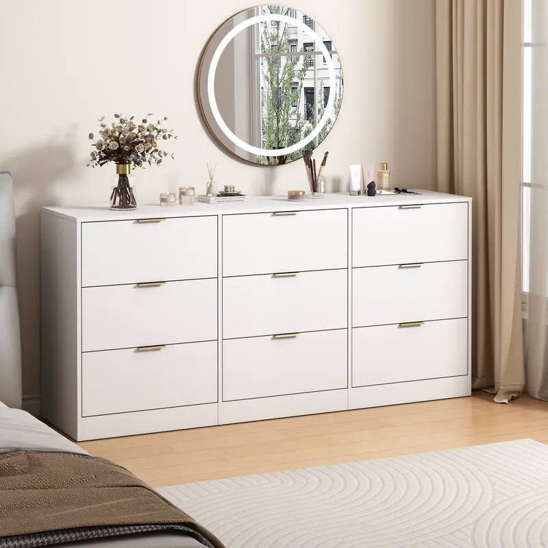 White 9 Drawer Dresser — 63 Large Deep Chest of Drawers