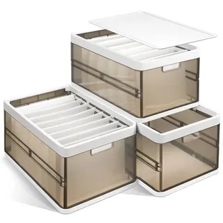 3 Pack Foldable Storage Bin with Lid Stackable Plastic Closet