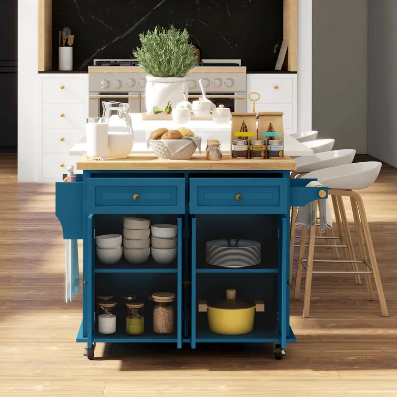 Kitchen Island on Wheels — Rolling Cart with Rubberwood Top — photo 6