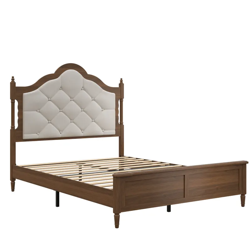 Queen Size Wood Bed Frame with Upholstered Headboard & Footboard — photo 5