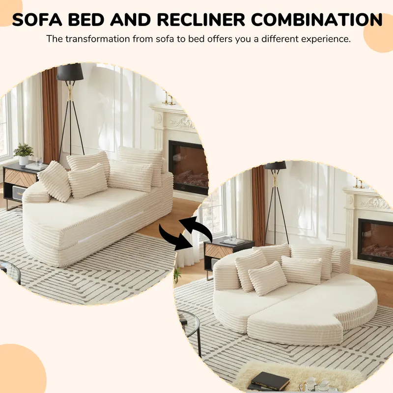 78.5-Inch Corduroy Semi-circular 2-in-1 Sofa Bed β photo 5