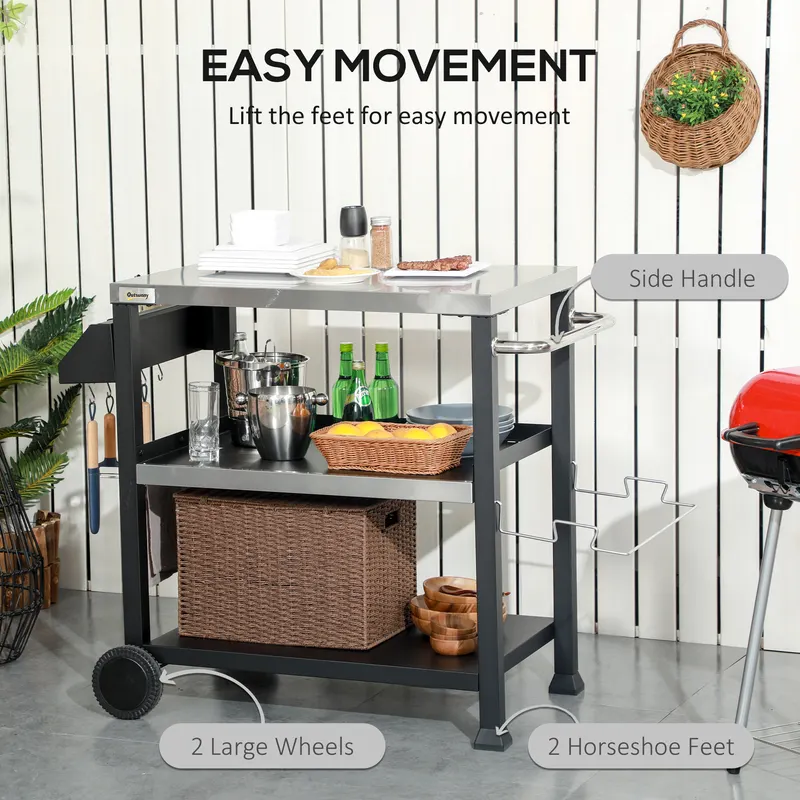 3-Shelf Outdoor Grill Cart Table with Side Handle — photo 3