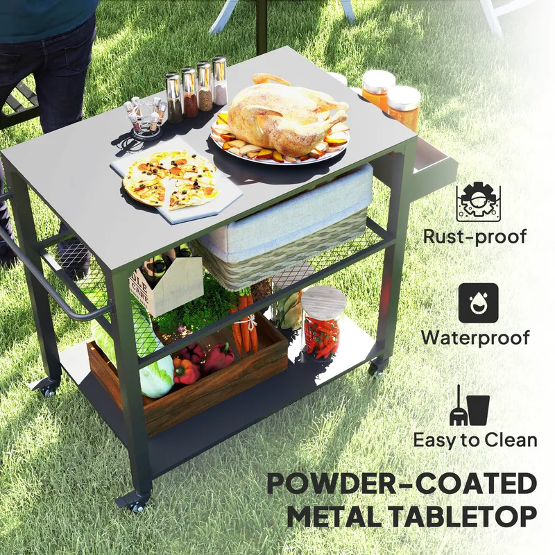 3-Tier Outdoor Grill Cart with Storage Racks — photo 4