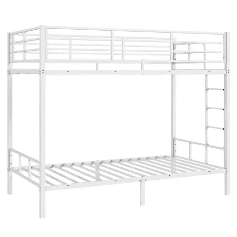 White Twin Bunk Bed Square Tube High Guardrail Side Ladder