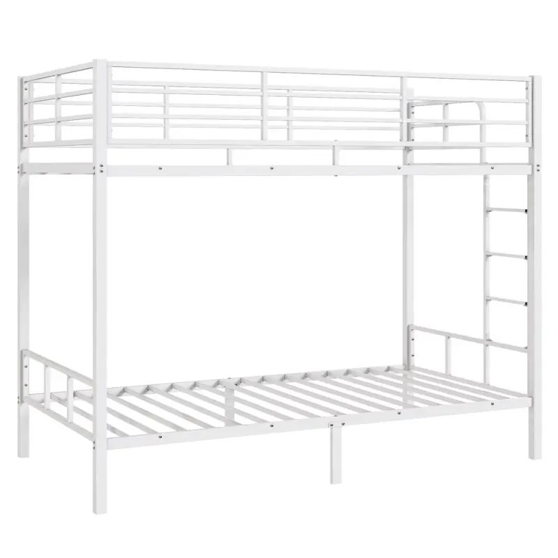 White Twin Bunk Bed Square Tube High Guardrail Side Ladder