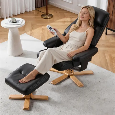Black PU Leather Heated Massage 360 Swivel Accent Chair