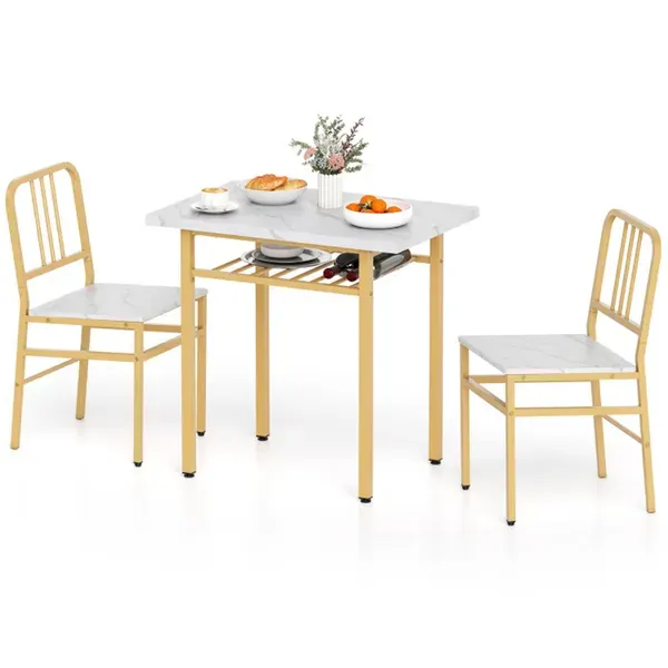 3-Piece Dining Table Set (white + Gold) β photo 2