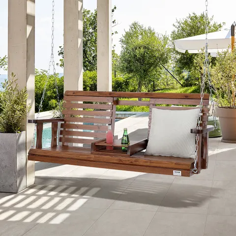 Wooden Porch Swing 5 Ft — Patio Bench Swing for Courtyard