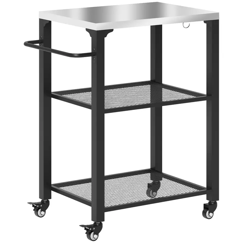 3-Shelf Outdoor Grill Cart with Stainless Steel Tabletop