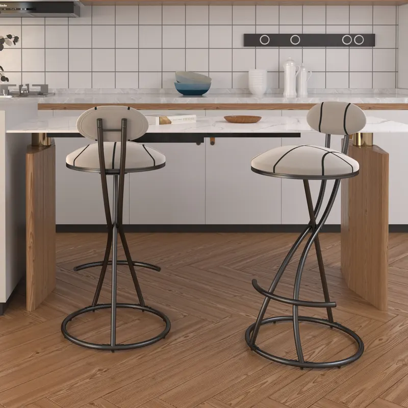 Upholstered Bar Stools Set of 2 Striped Counter Height Barstools — photo 3