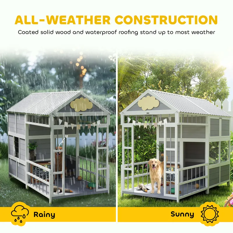 79"L Large Dog House Outdoor — Wooden Dog Kennel with Porch — photo 3
