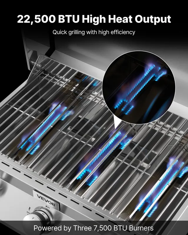 Tabletop Gas Grill — 3-Burner Stainless Steel Portable Propane — photo 5