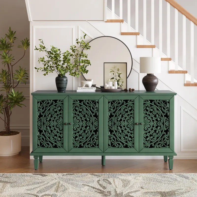 60 Antique Buffet Cabinet with Floral Carvings with Solid Wood — photo 6