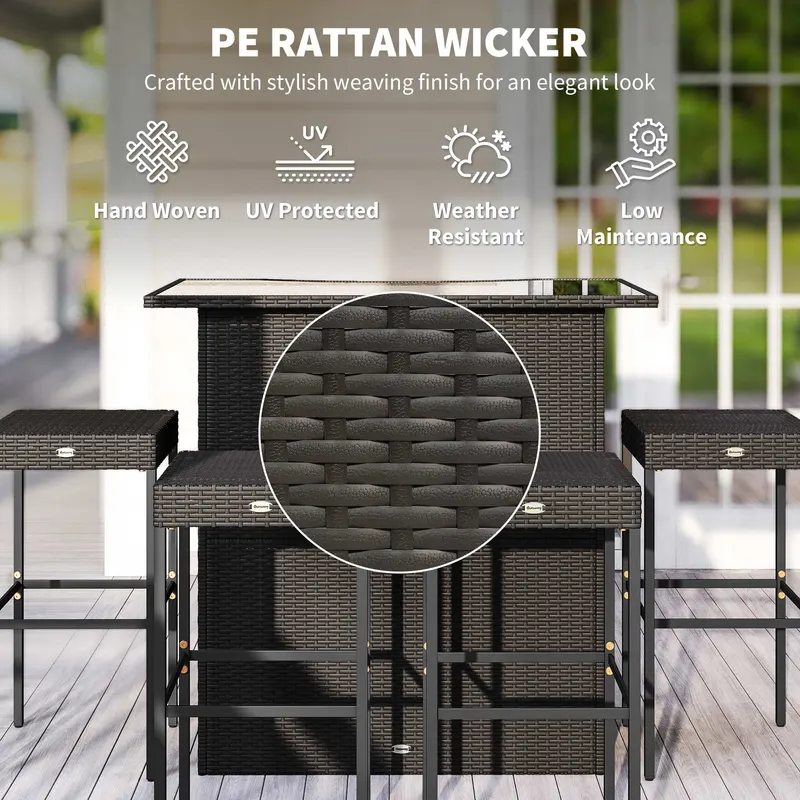 5 Piece Rattan Wicker Bar Set β High Top Outdoor Table β photo 6