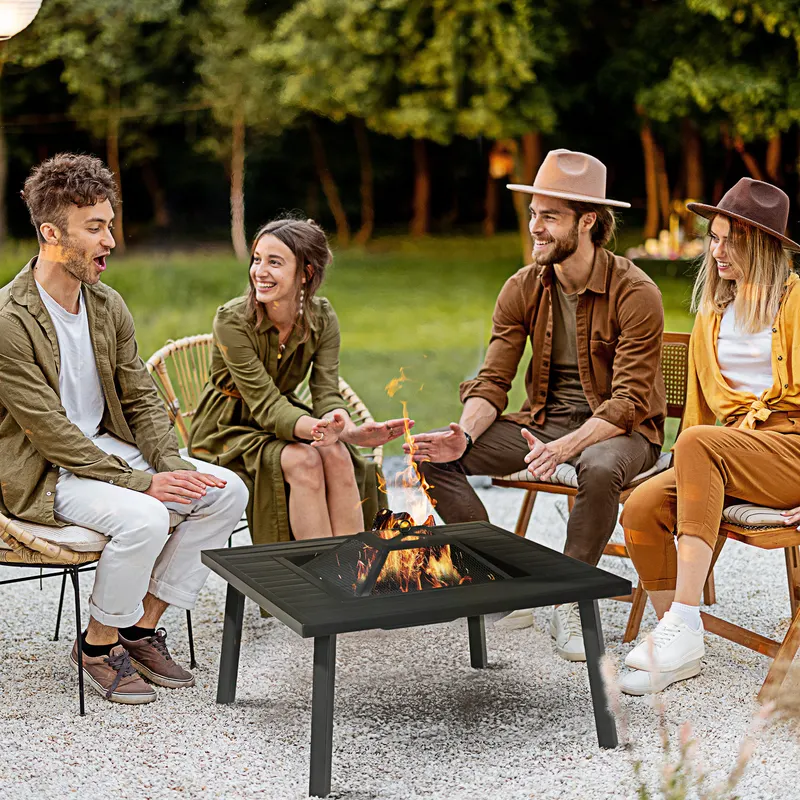 34" Fire Pit with Grill — Metal Outdoor Wood Burning Firepit — photo 2