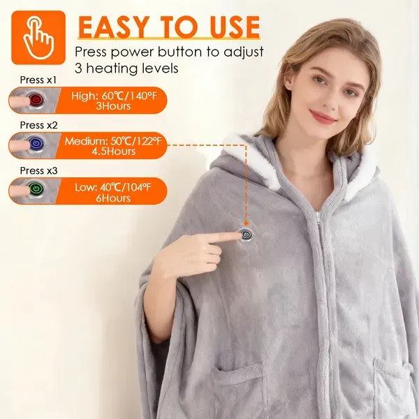 Wearable Heated Throw Blanket Double-sided Flannel Portable — photo 3
