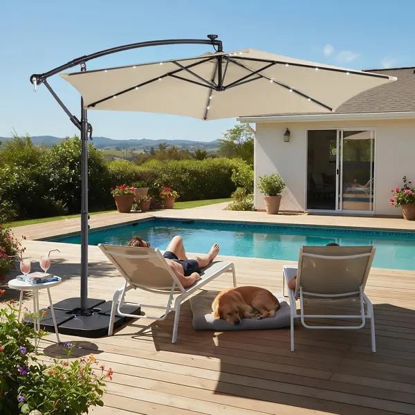 10FT Round Banana Hanging Patio Umbrella with 18 LED Lights β photo 4