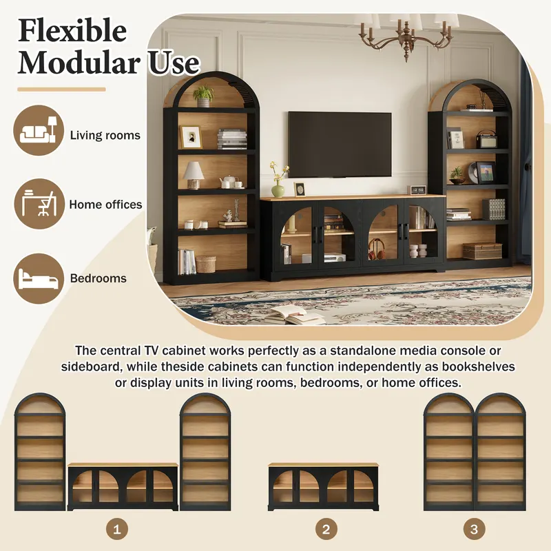 3-Piece Retro TV Stand Set with Bookshelf for TVs Up to 70 — photo 3