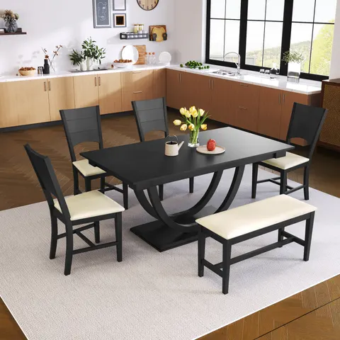 6-Piece Wood Half Round Dining Table Set Kitchen Table Set