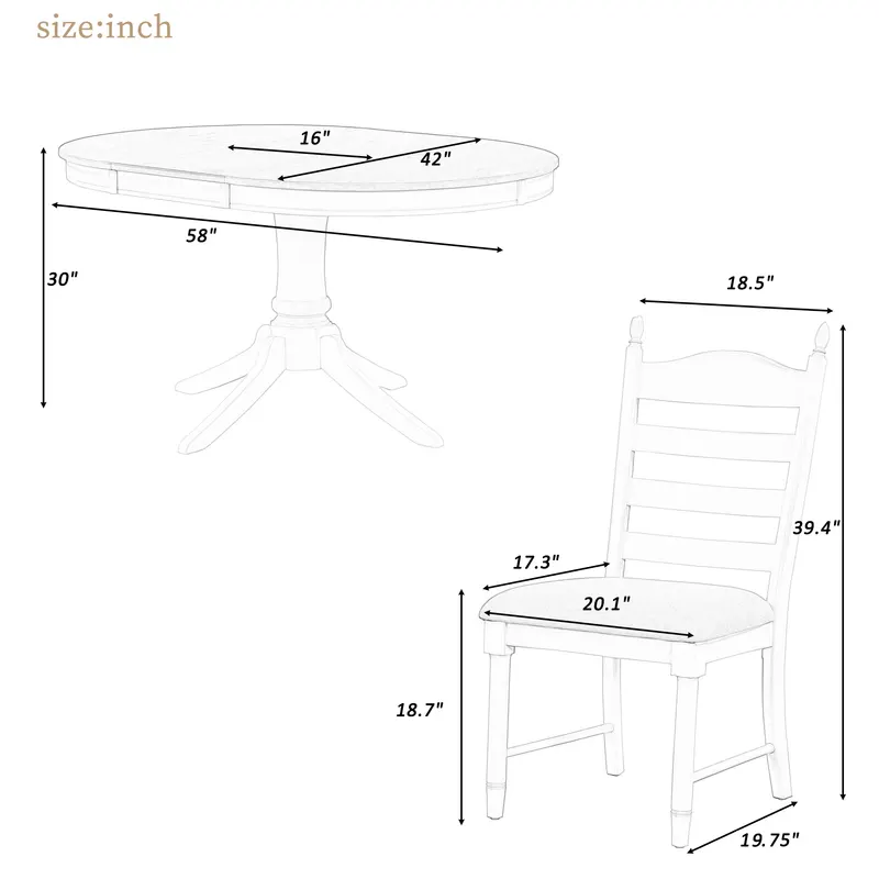 TREXM 5-Piece Retro Functional Dining Table Set Wood Round β photo 3