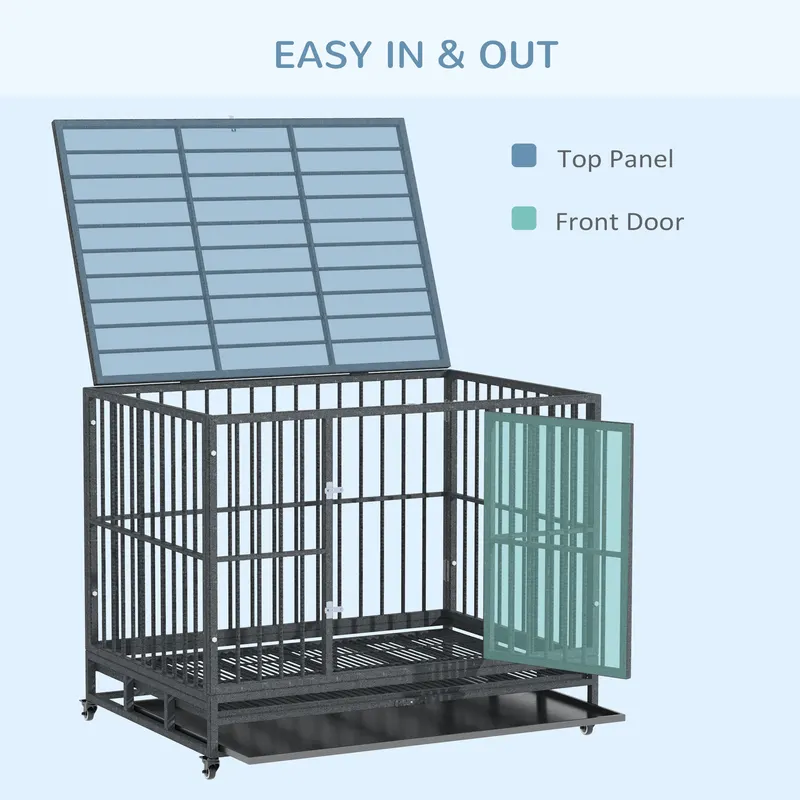 43" Heavy Duty Dog Crate Metal Cage Kennel with Lockable Wheels — photo 5
