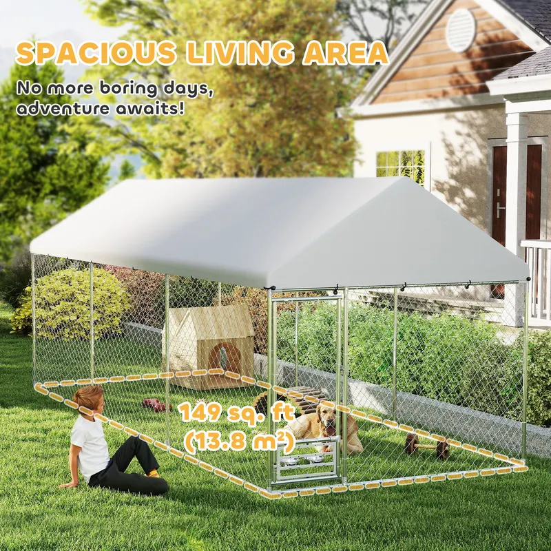 Outdoor Dog Kennel w/ Adjustable & Rotatable Bowl Rack — photo 7