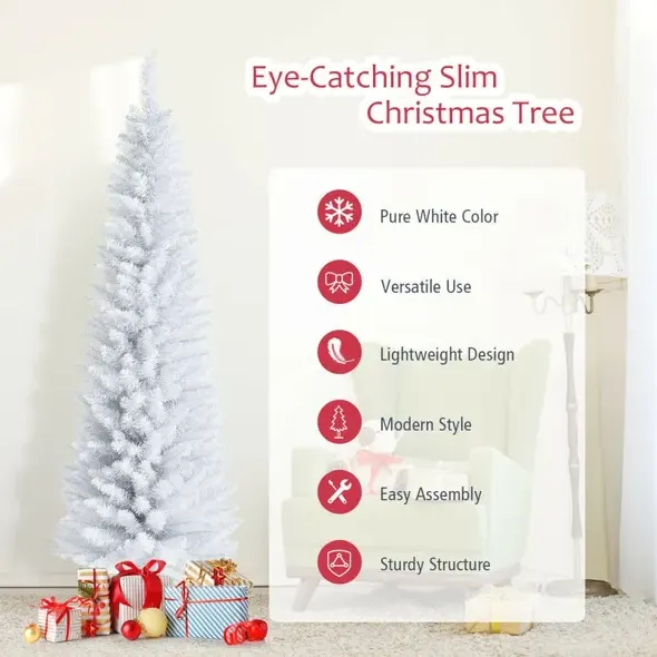 6 Feet Unlit Artificial Slim Pencil Christmas Tree with Metal β photo 7