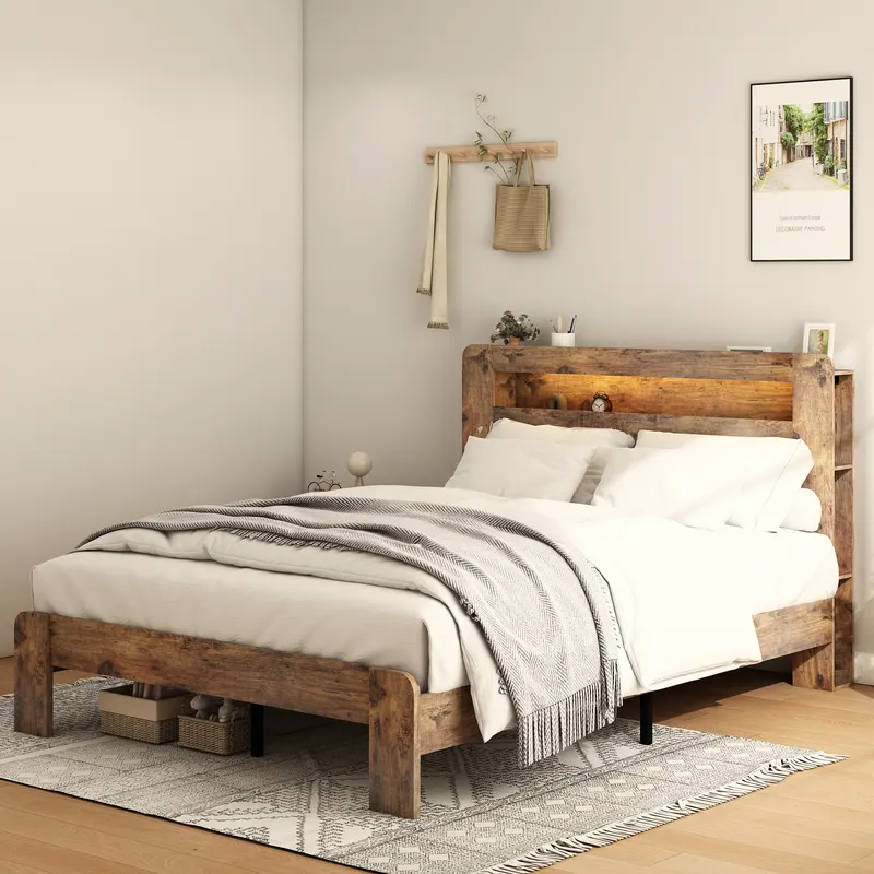 King Wood Bed Frame with LED Headboard — photo 5