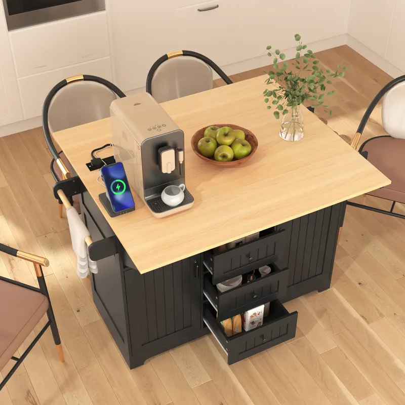 K & K 55.7 Large Kitchen Island with 2 Drop Leaf — photo 3