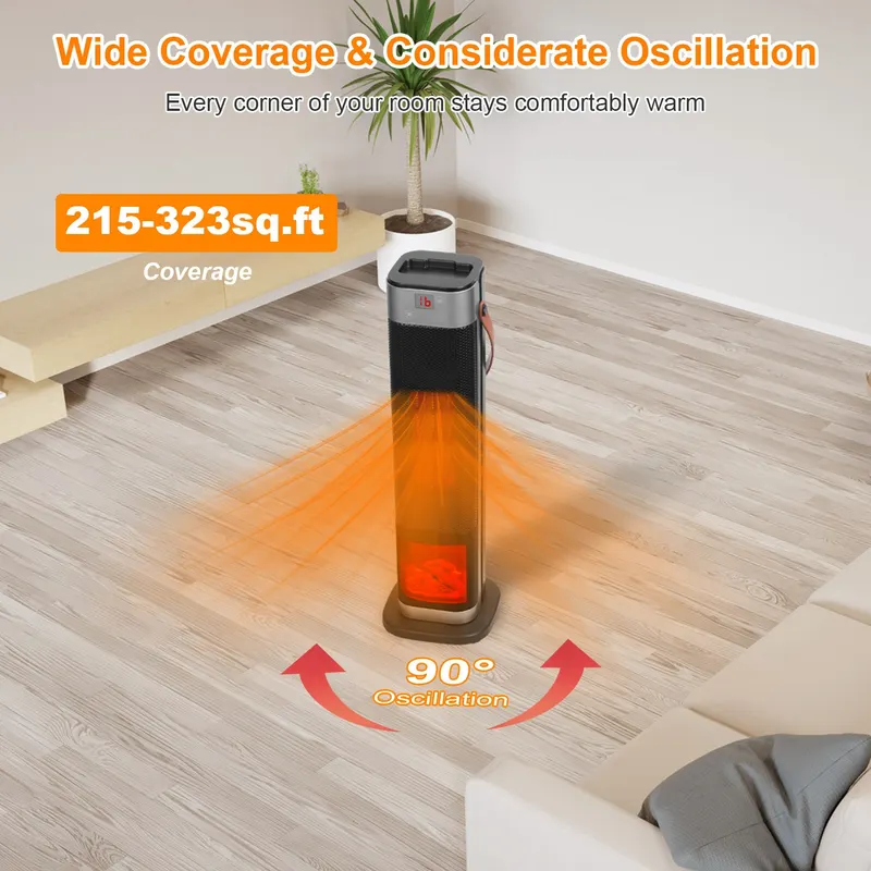 1500W Oscillating Ceramic Tower Space Heater with 3D Flame β photo 7