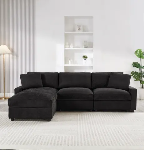 Modular Sectional Sofa β 4 Storages L-shaped Polyester Fabric