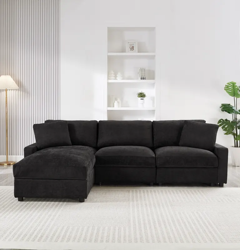 Modular Sectional Sofa β 4 Storages L-shaped Polyester Fabric