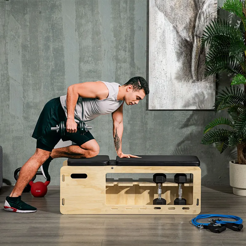 Wooden Workout Bench with Dumbbell Rack and Resistance Bands β photo 7