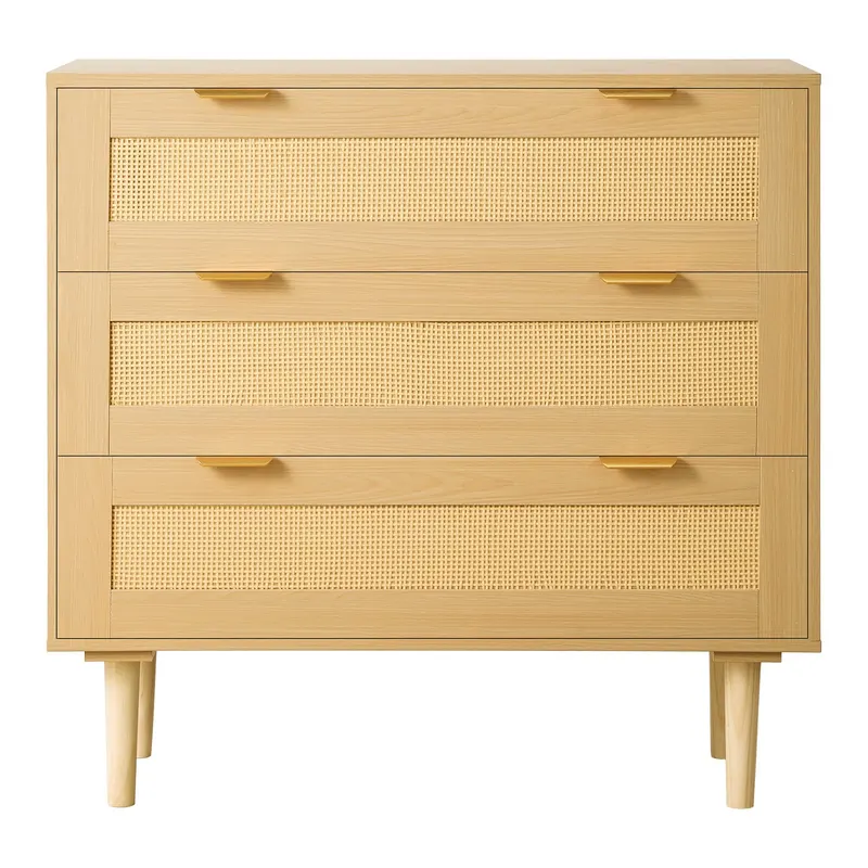 3 Drawer Rattan Dresser — Modern Closet Dresser for Bedroom